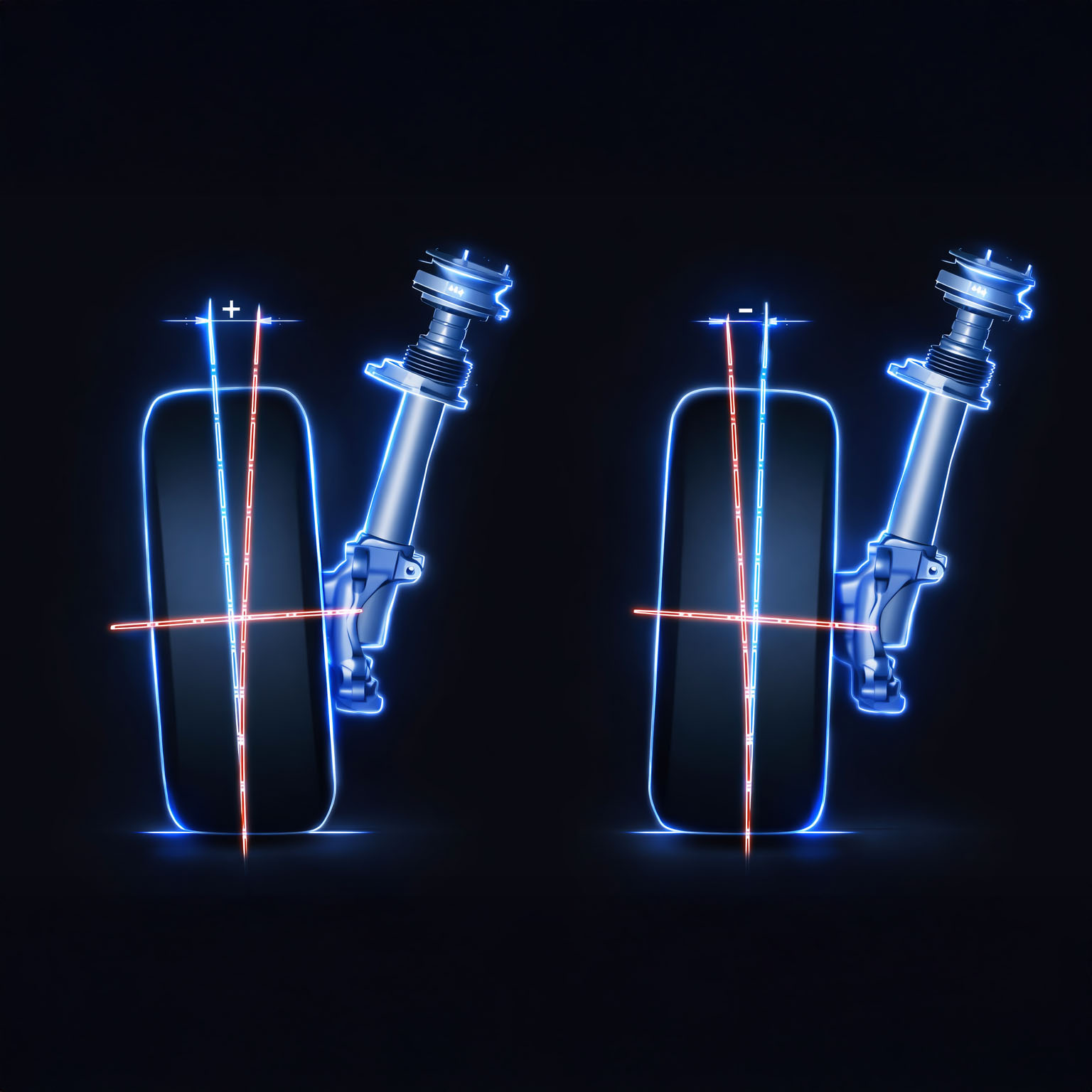 Einfache Darstellung von positivem und negativem Radsturz